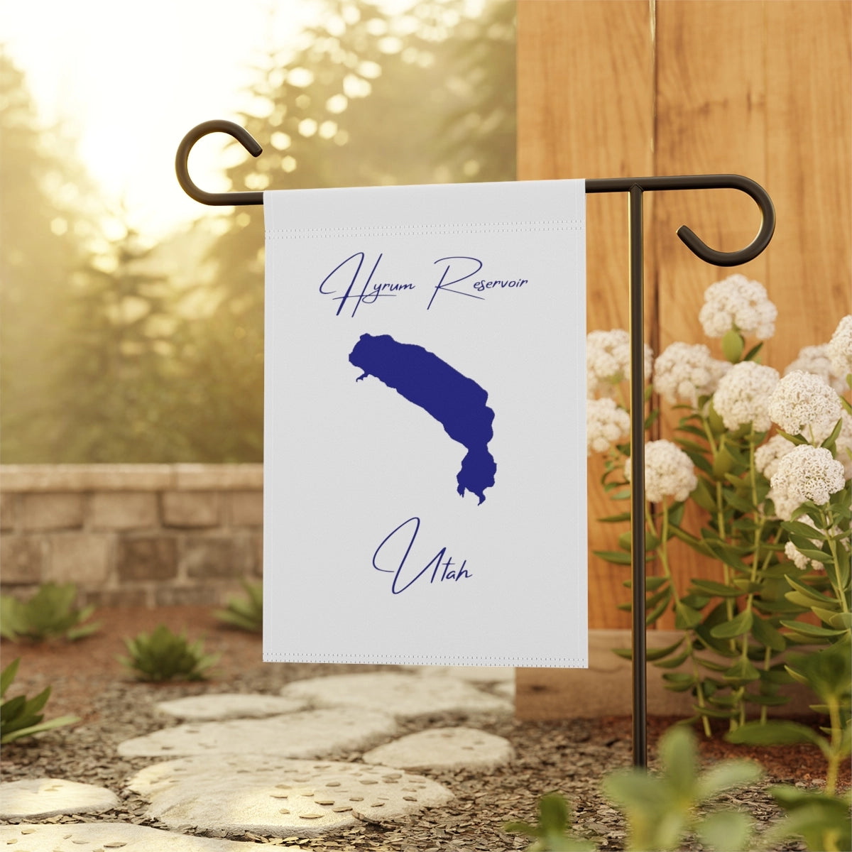 Utah Hyrum Reservoir Garden Banner other position view from context-1 12'' x 18''.webp