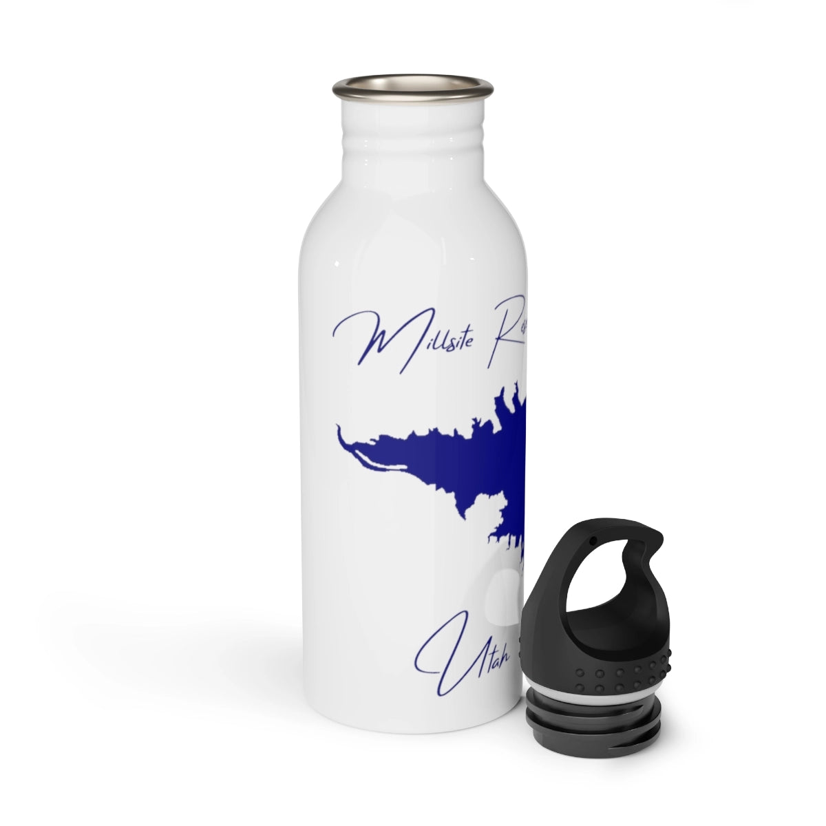 Utah Millsite Reservoir Water bottle other position view from open white.webp