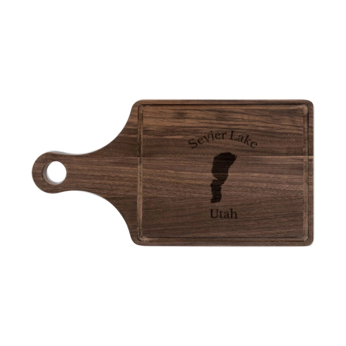 Utah Sevier Lake Engraved Cutting Board front position view from front walnut.webp