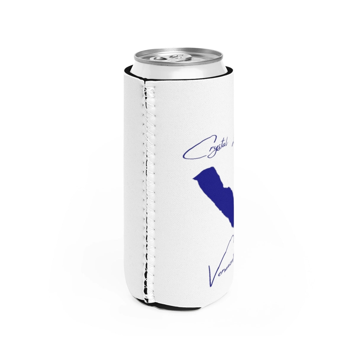 Vermont Crystal Lake Slim Can Koozie all position view from right white.webp