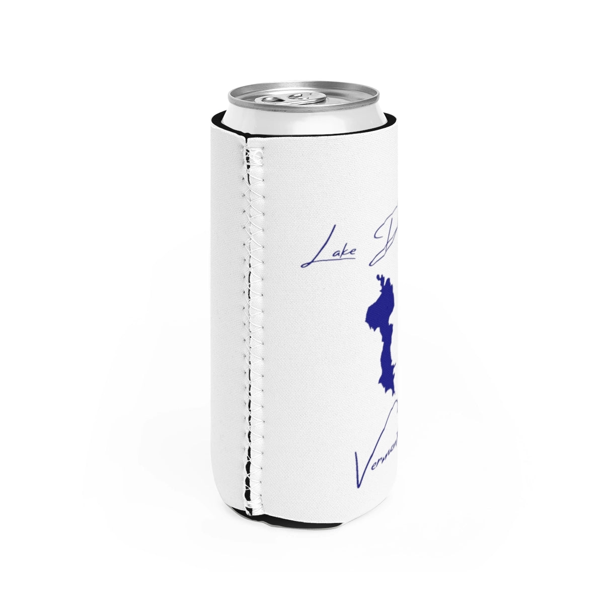 Vermont Lake Dunmore Slim Can Koozie all position view from right white.webp
