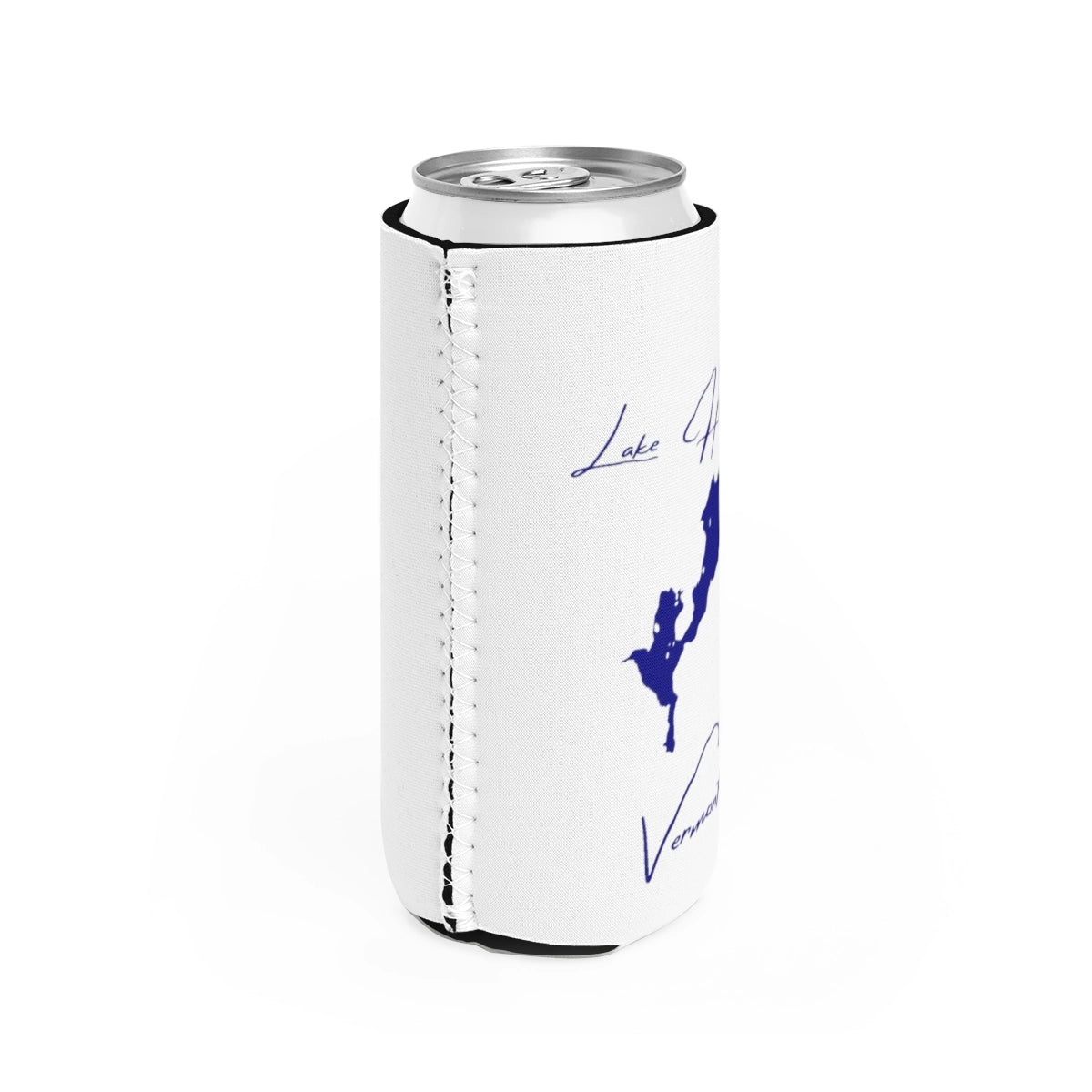 Vermont Lake Hortonia Slim Can Koozie all position view from right white.webp