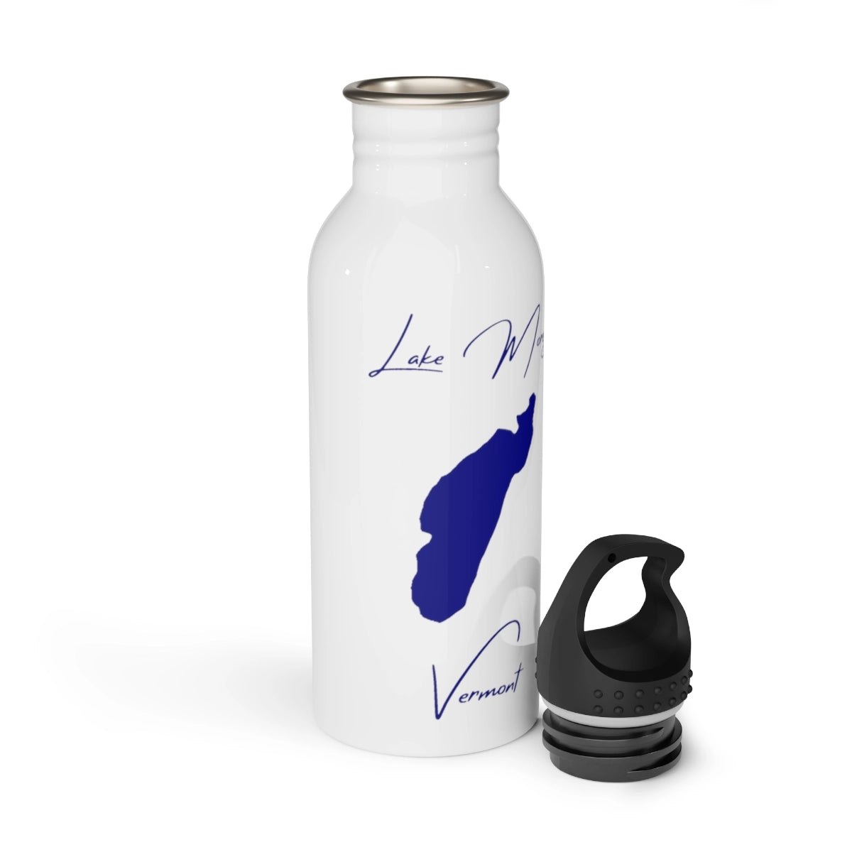 Vermont Lake Morey Water bottle other position view from open white.webp