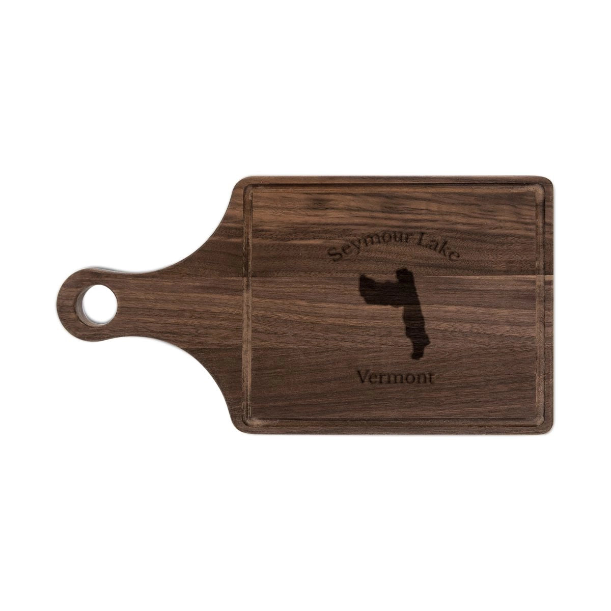 Vermont Seymour Lake Engraved Cutting Board front position view from front walnut.webp