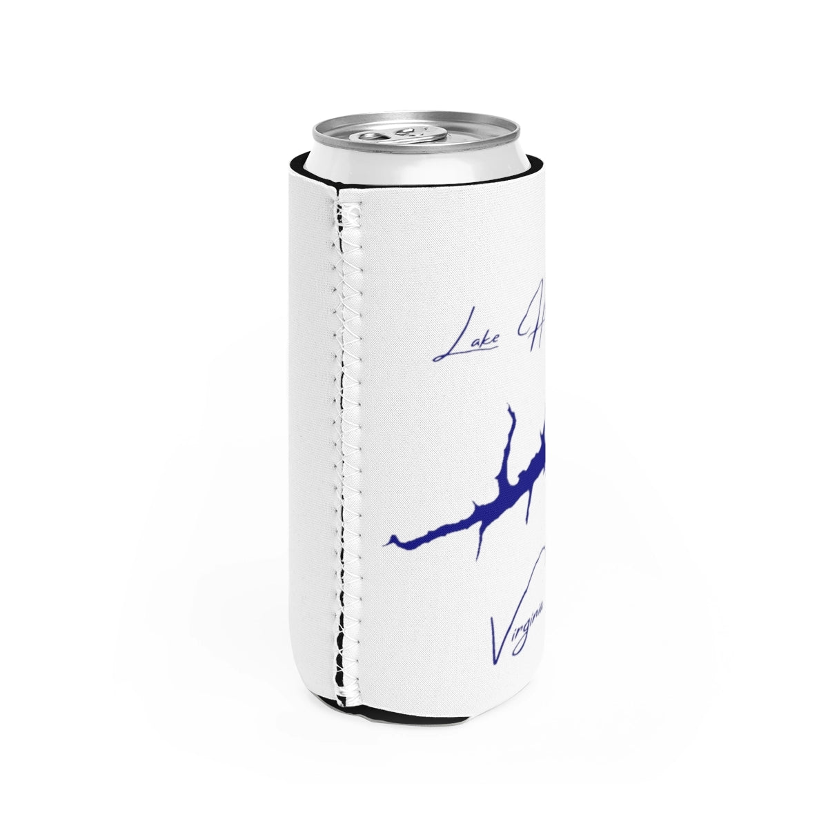 Virginia Lake Holiday Slim Can Koozie all position view from right white.webp