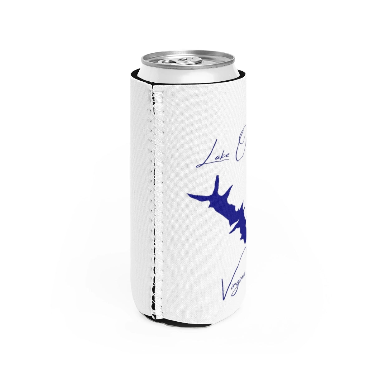 Virginia Lake Orange Slim Can Koozie all position view from right white.webp