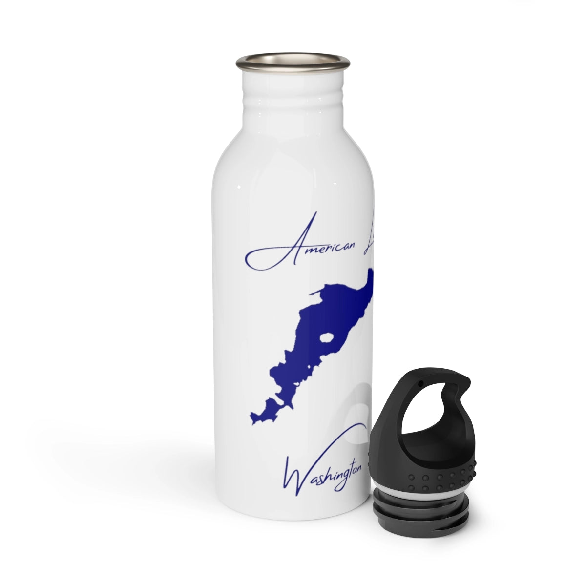 Washington American Lake Water bottle other position view from open white.webp