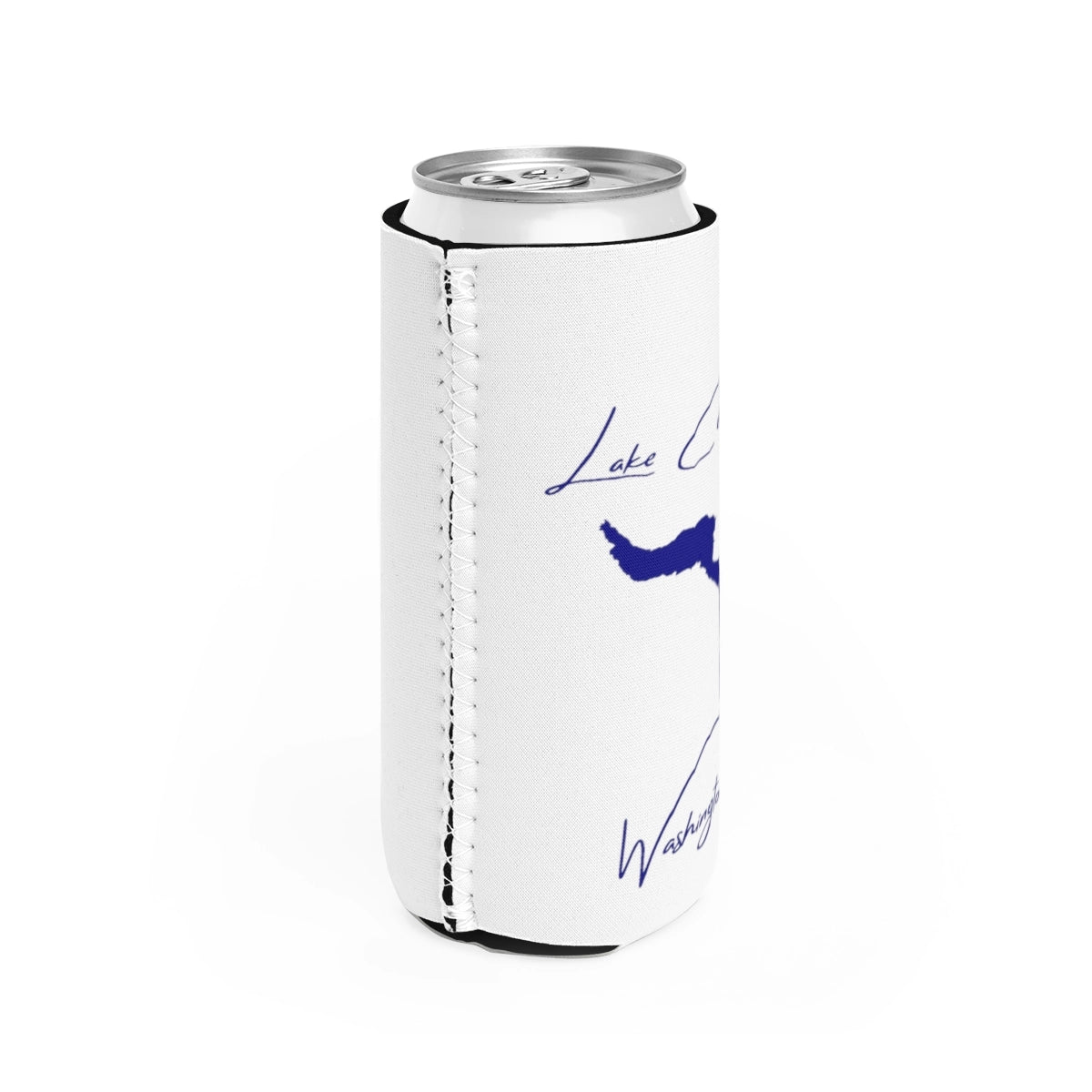 Washington Lake Cushman Slim Can Koozie all position view from right white.webp