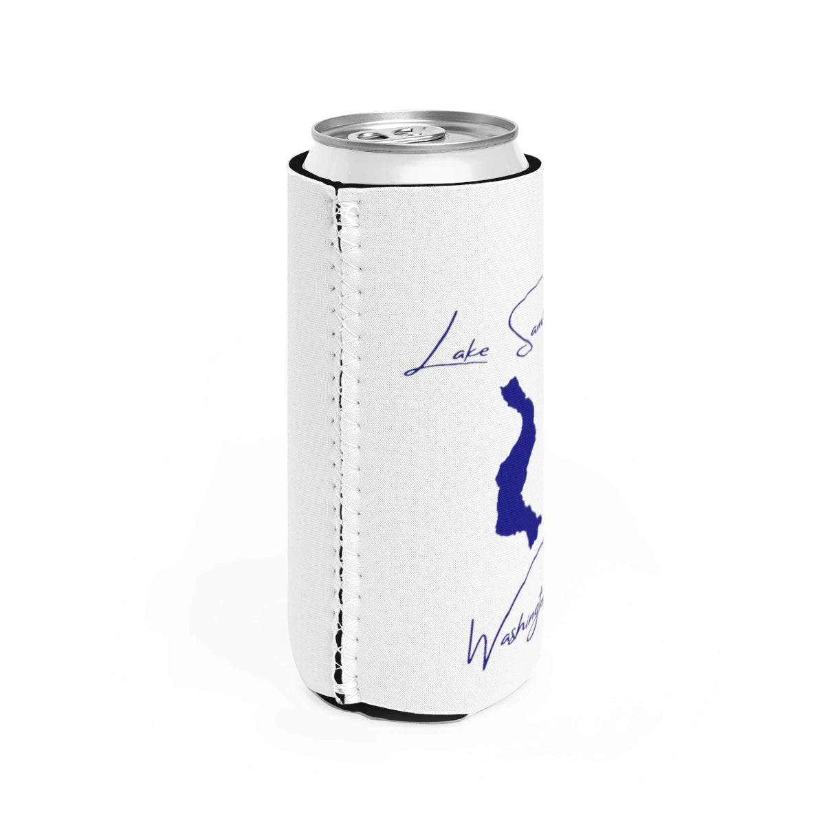 Washington Lake Sammamish Slim Can Koozie all position view from right white.webp