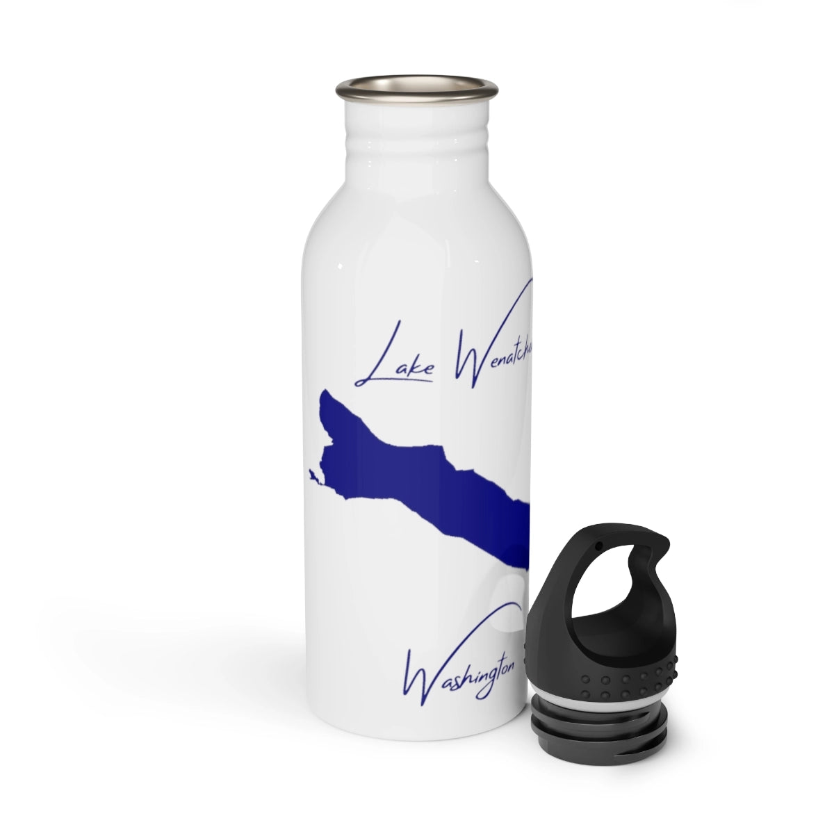 Washington Lake Wenatchee Water bottle other position view from open white.webp