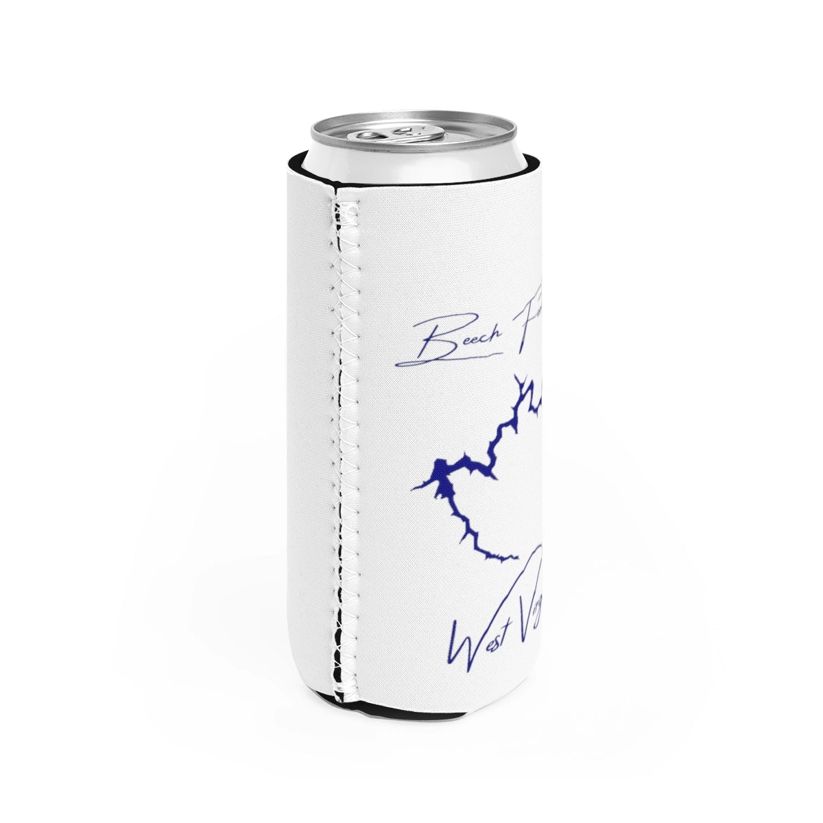 West Virginia Beech Fork Lake Slim Can Koozie all position view from right white.webp