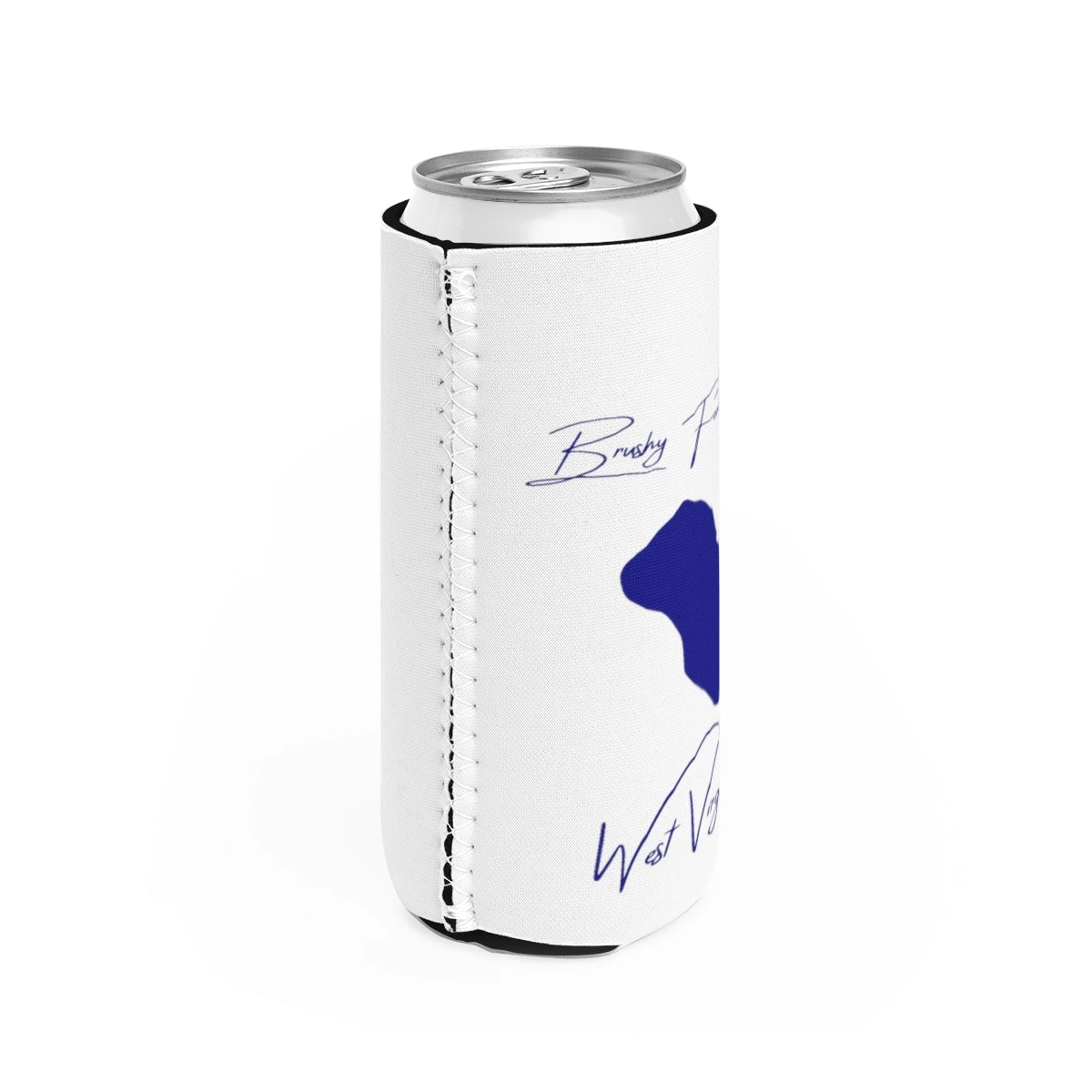 West Virginia Brushy Fork Lake Slim Can Koozie all position view from right white.webp