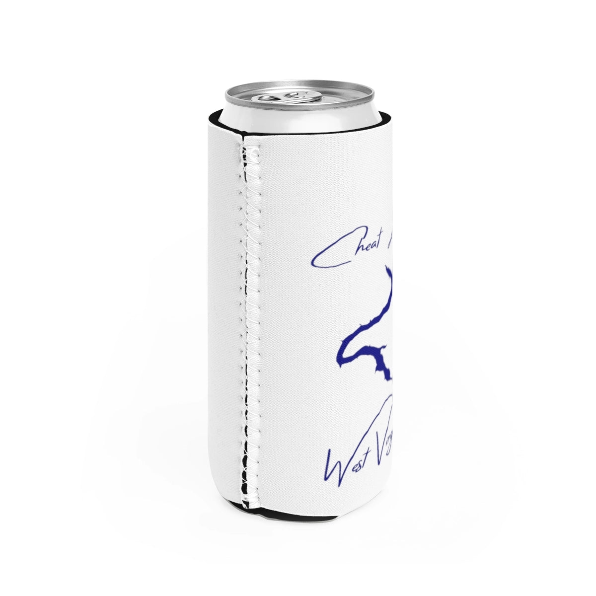 West Virginia Cheat Lake Slim Can Koozie all position view from right white.webp