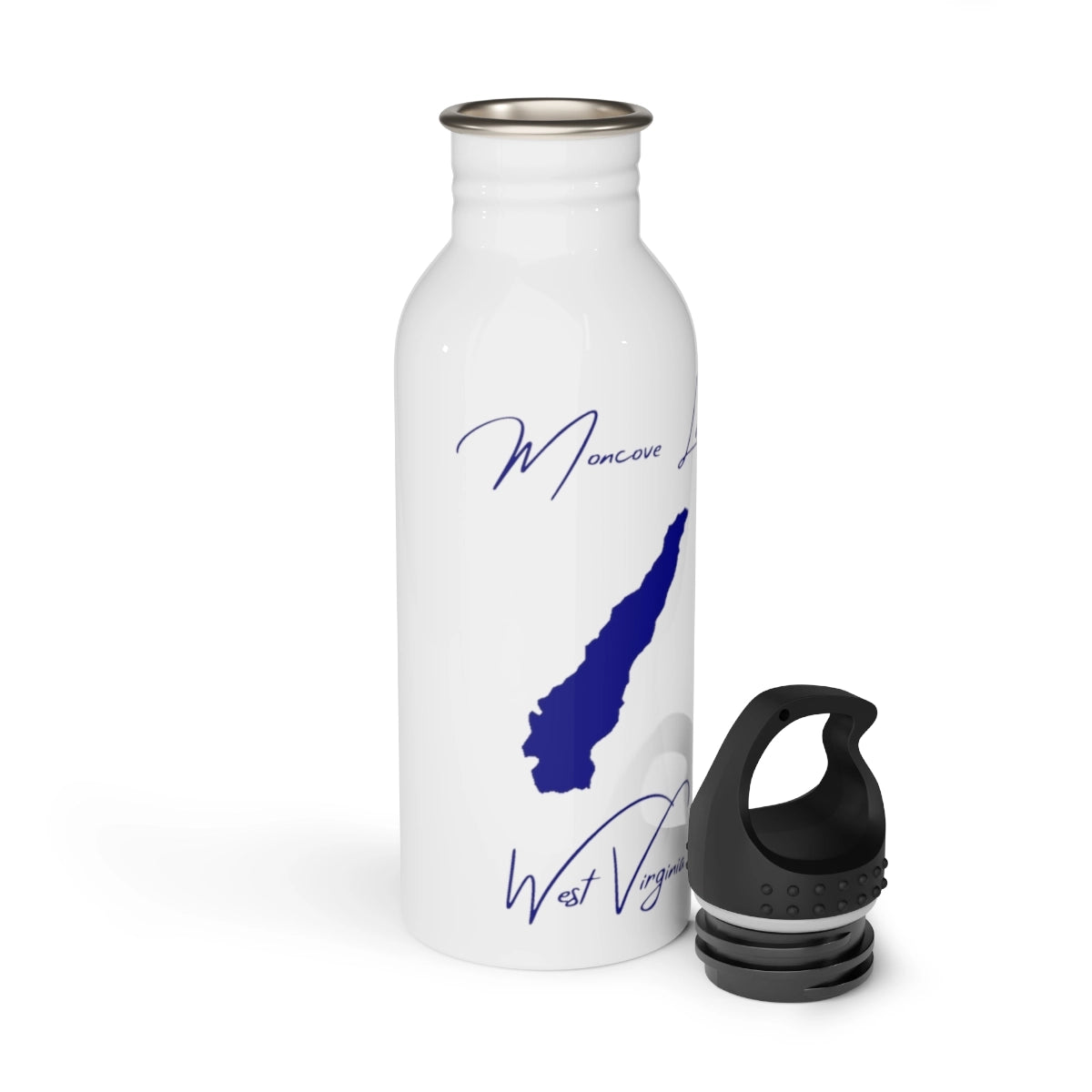 West Virginia Moncove Lake Water bottle other position view from open white.webp
