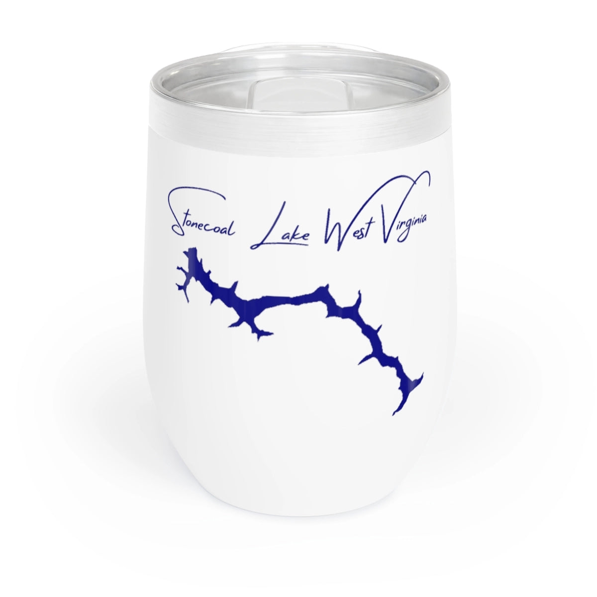 West Virginia Stonecoal Lake Wine Tumbler front position view from front white.webp