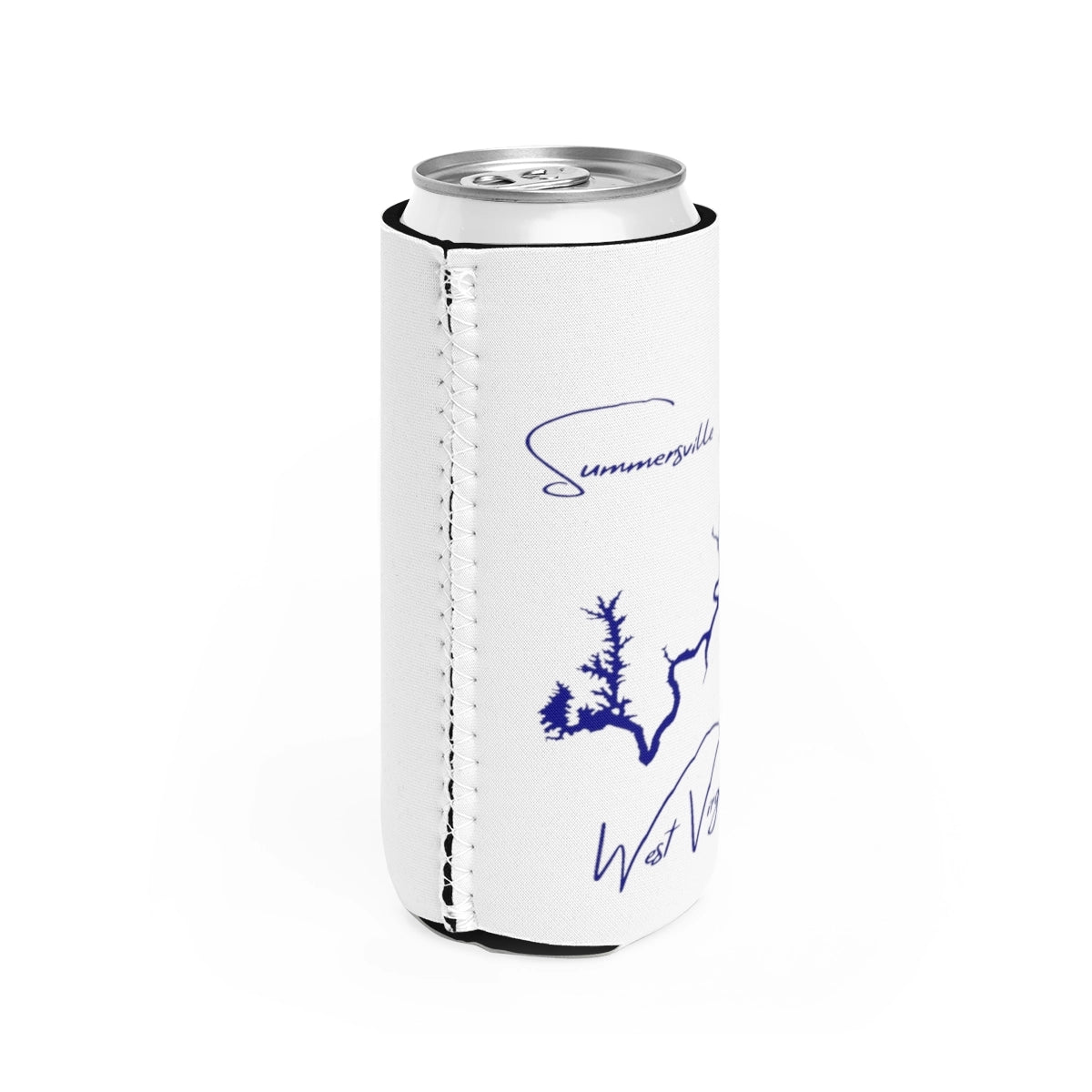 West Virginia Summersville Lake Slim Can Koozie all position view from right white.webp