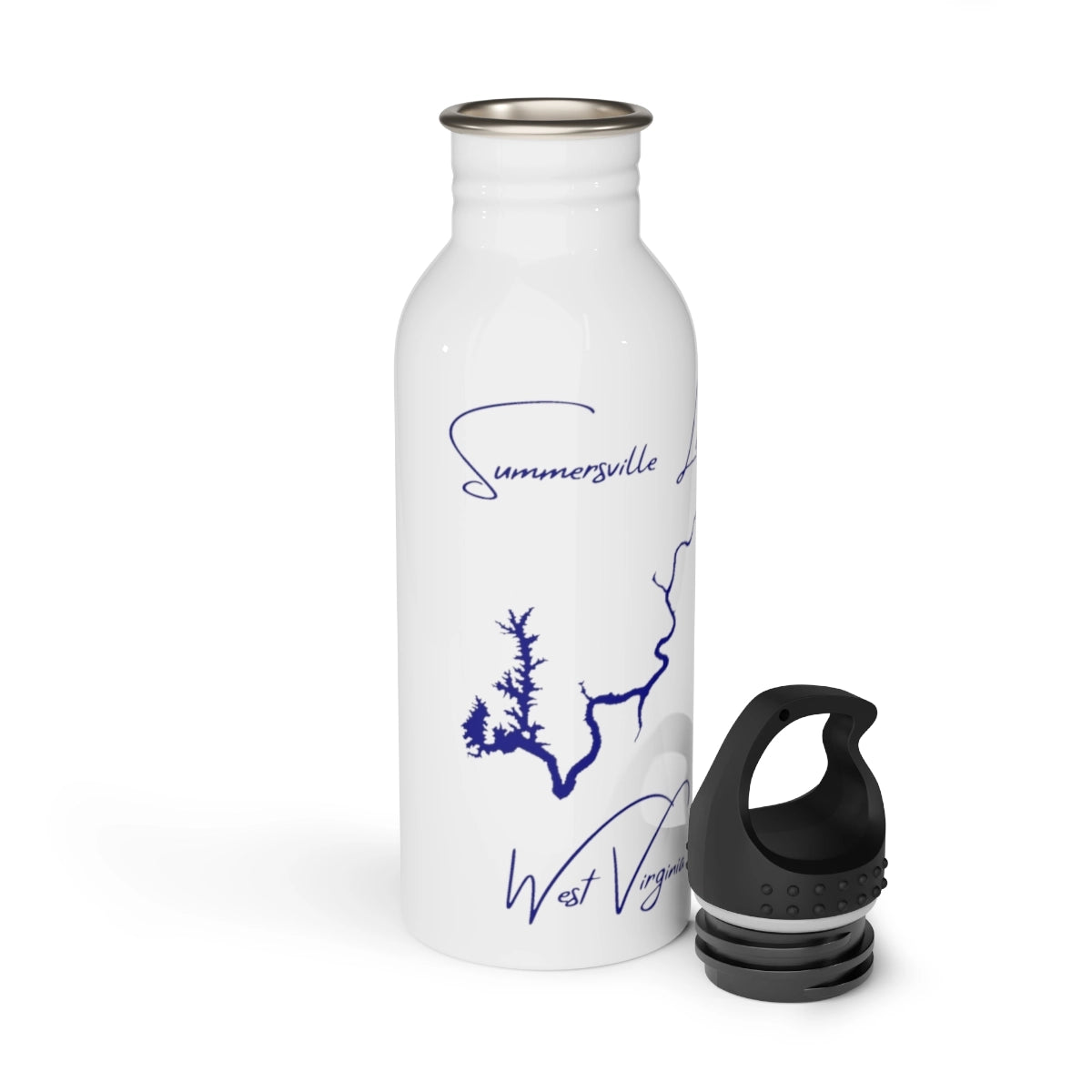West Virginia Summersville Lake Water bottle other position view from open white.webp