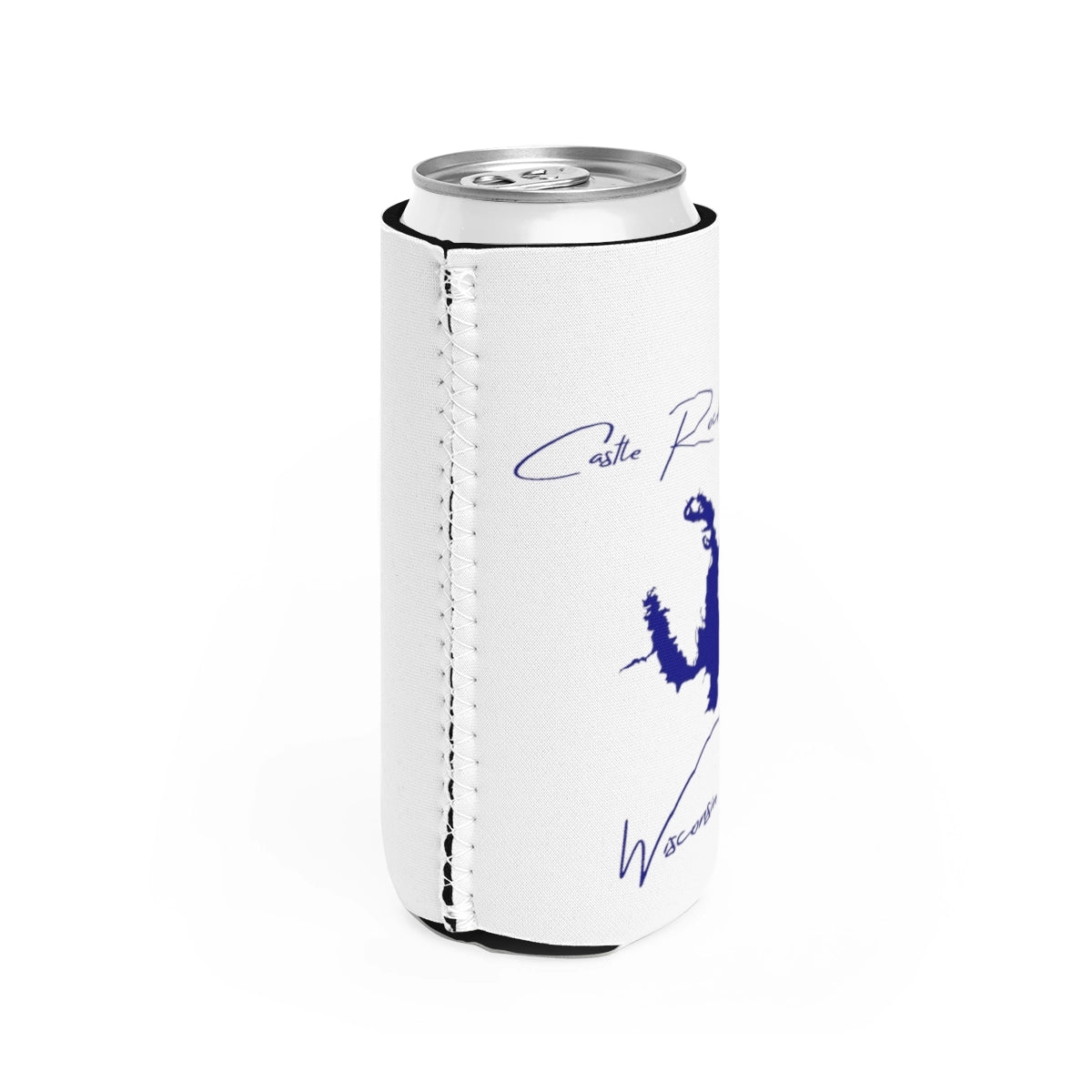 Wisconsin Castle Rock Lake Slim Can Koozie all position view from right white.webp