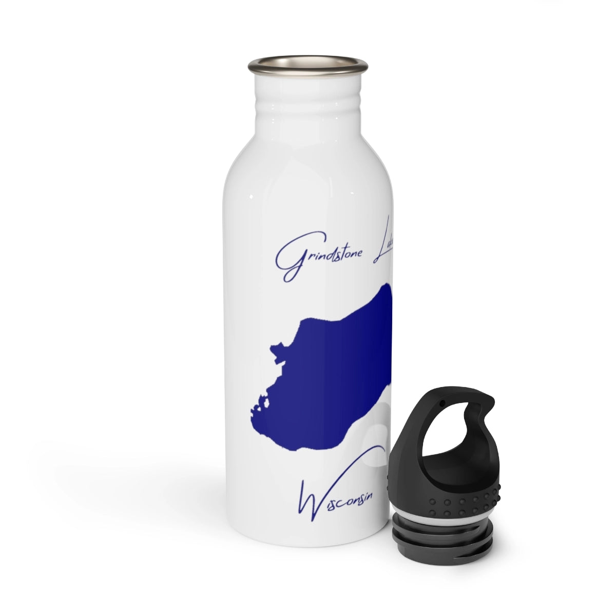 Wisconsin Grindstone Lake Water bottle other position view from open white.webp