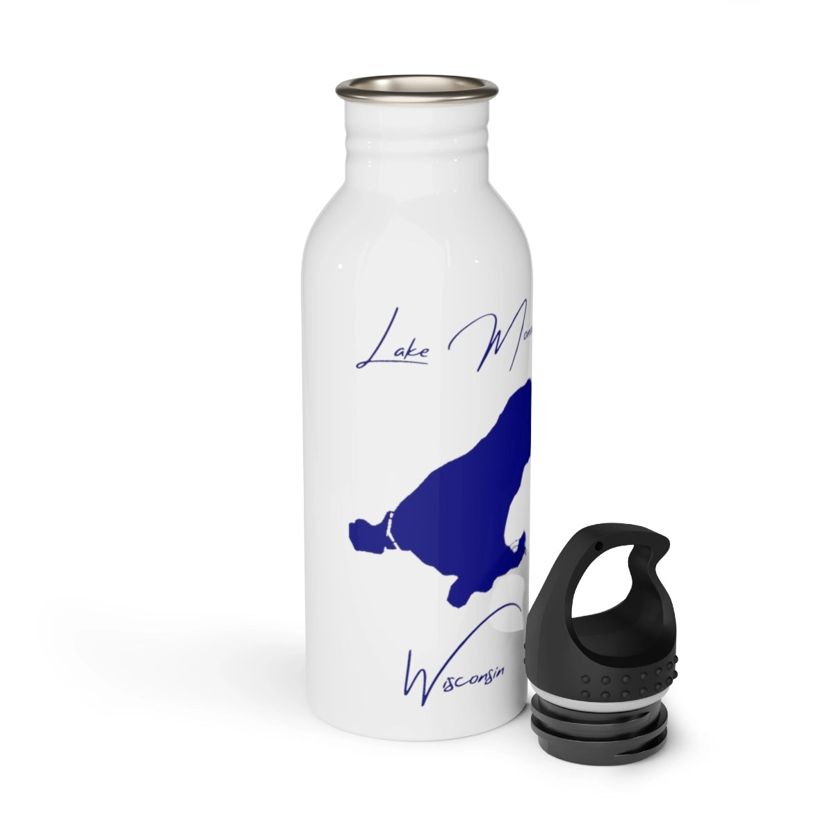 Wisconsin Lake Monona Water bottle other position view from open white.webp