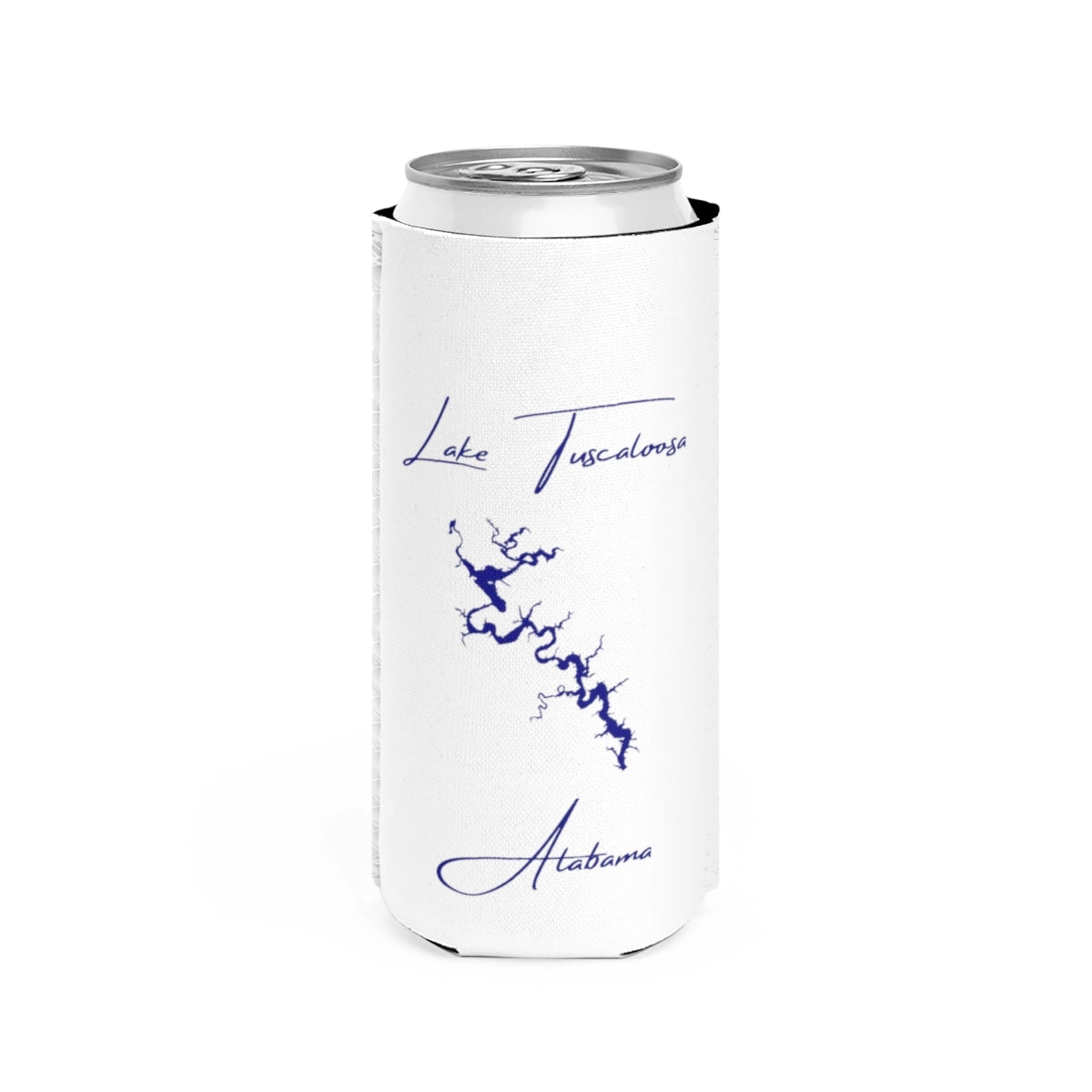 Alabama  Lake  Tuscaloosa  Slim  Can  Koozie  front  position  view  from  front  white.webp