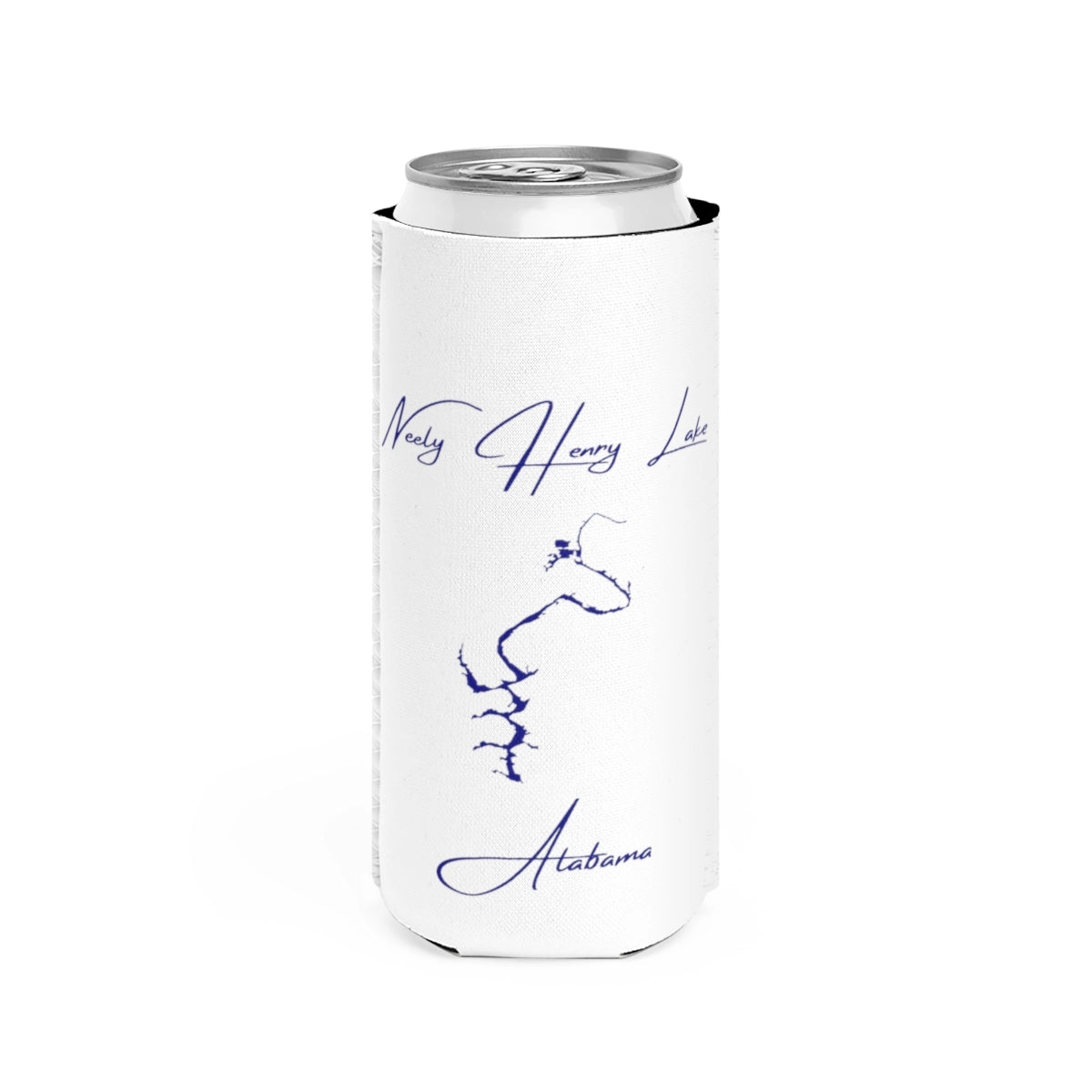 Alabama  Neely  Henry  Lake  Slim  Can  Koozie  front  position  view  from  front  white.webp