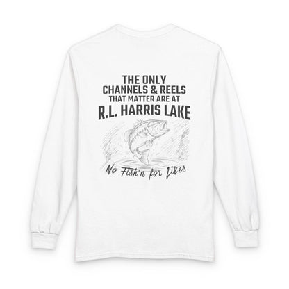 Alabama  R.L.  Harris  Lake  Long  Sleeve  Fishing  T-shirt  back  position  view  from  back  white.webp