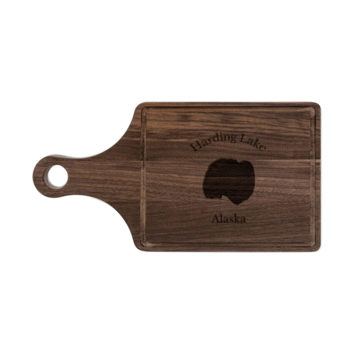 Alaska  Harding  Lake  Engraved  Cutting  Board  front  position  view  from  front  walnut.webp