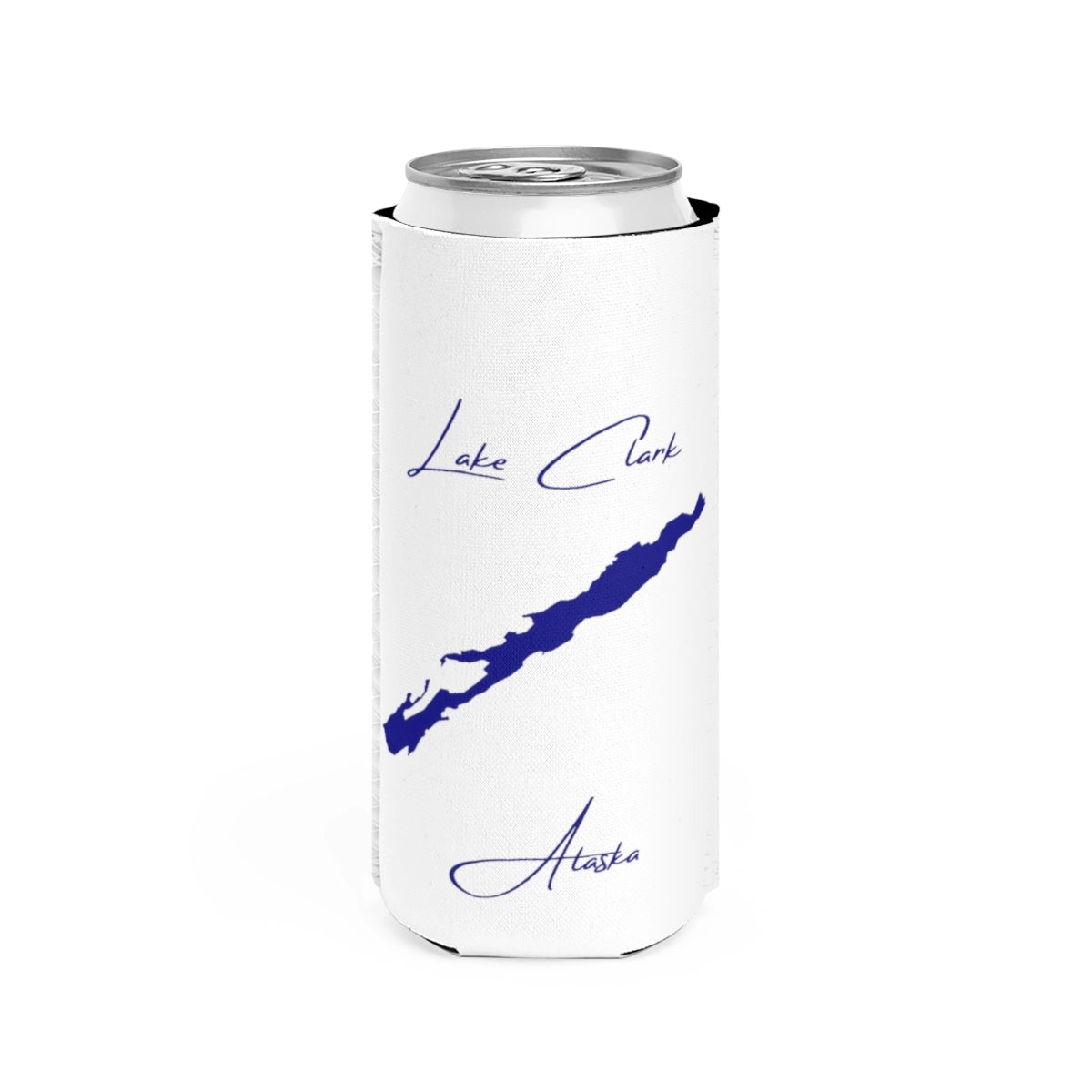 Alaska  Lake  Clark  Slim  Can  Koozie  front  position  view  from  front  white.webp