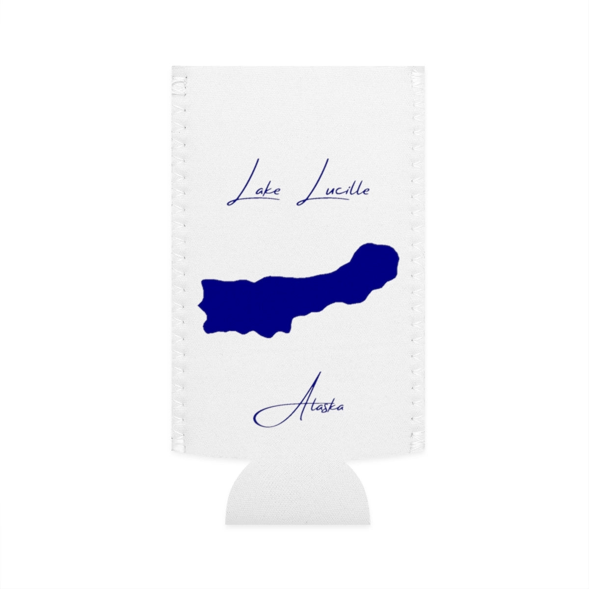 Alaska  Lake  Lucille  Slim  Can  Koozie  front  position  view  from  flat-front  white.webp