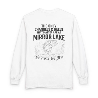 Alaska  Mirror  Lake  Long  Sleeve  Fishing  T-shirt  back  position  view  from  back  white.webp
