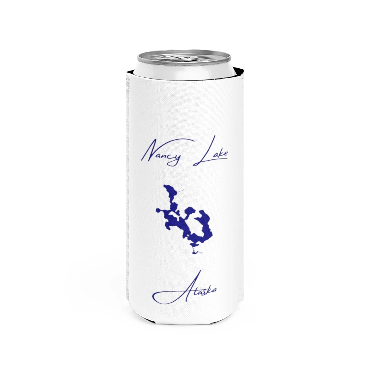 Alaska  Nancy  Lake  Slim  Can  Koozie  front  position  view  from  front  white.webp