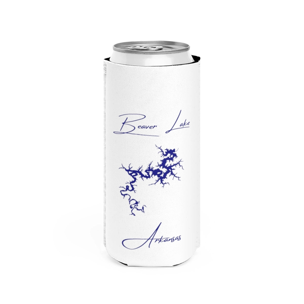 Arkansas  Beaver  Lake  Slim  Can  Koozie  front  position  view  from  front  white.webp