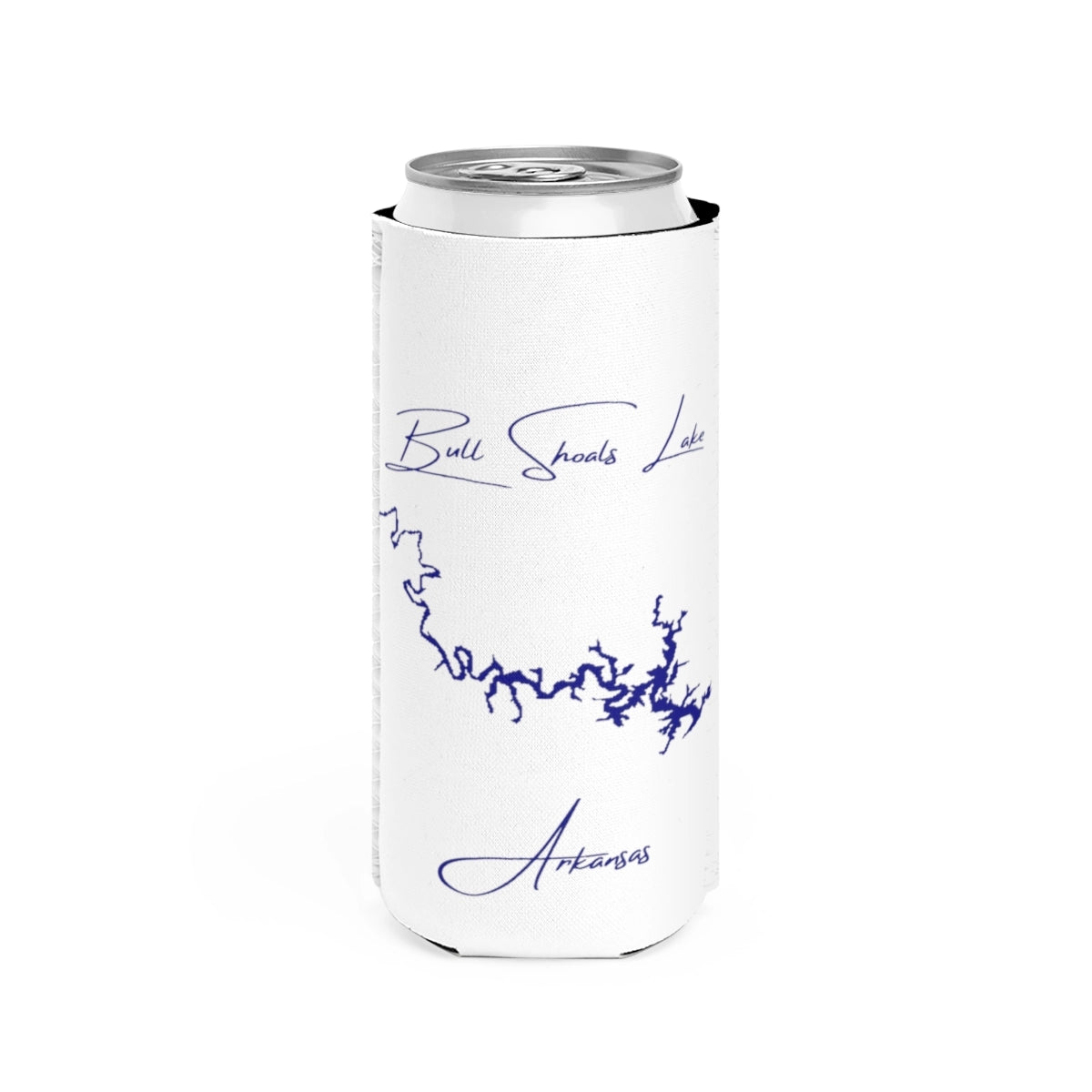 Arkansas  Bull  Shoals  Lake  Slim  Can  Koozie  front  position  view  from  front  white.webp