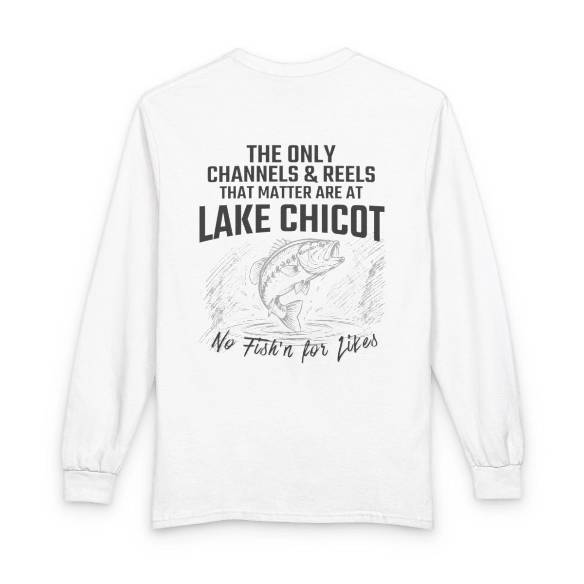 Arkansas  Lake  Chicot  Long  Sleeve  Fishing  T-shirt  back  position  view  from  back  white.webp