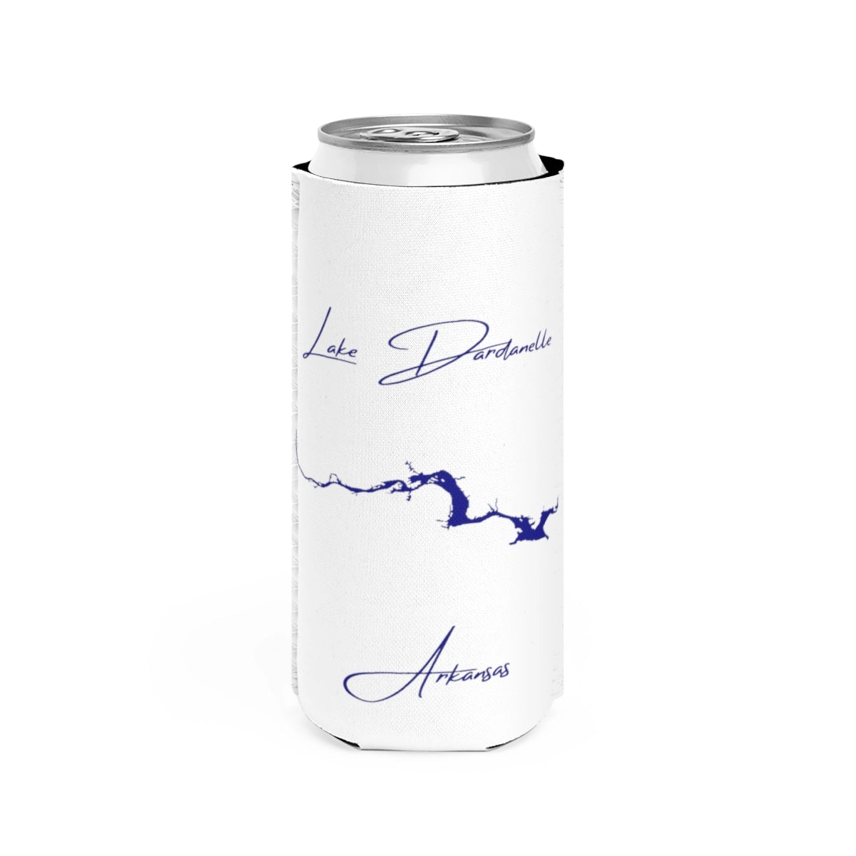 Arkansas  Lake  Dardanelle  Slim  Can  Koozie  front  position  view  from  front  white.webp
