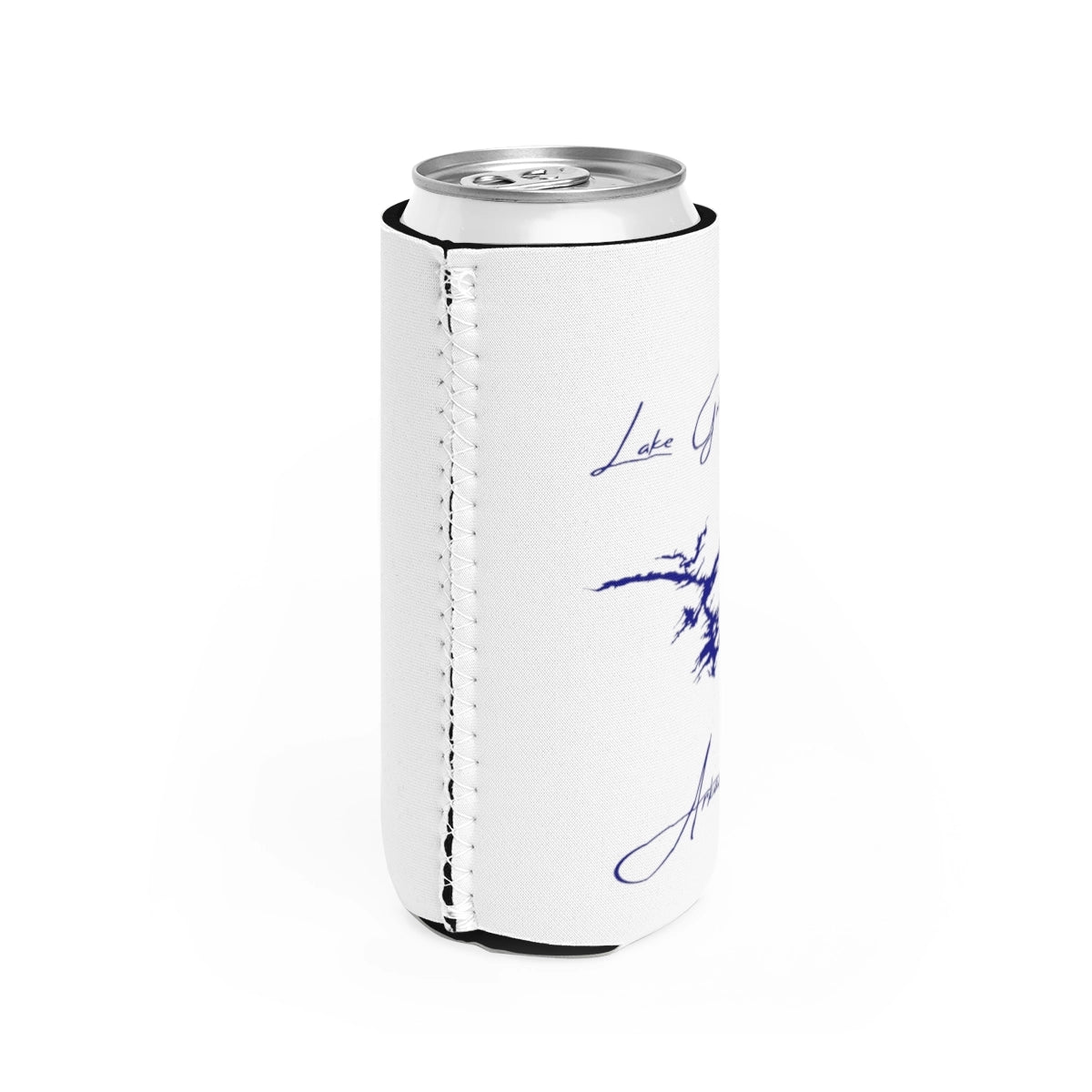 Arkansas  Lake  Greeson  Slim  Can  Koozie  all  position  view  from  right  white.webp