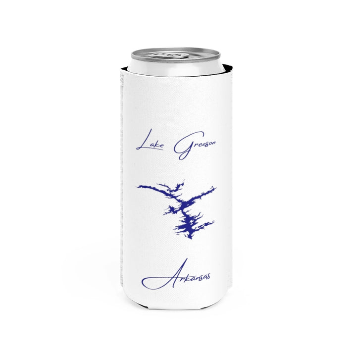 Arkansas  Lake  Greeson  Slim  Can  Koozie  front  position  view  from  front  white.webp
