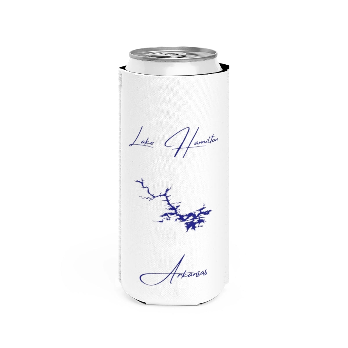 Arkansas  Lake  Hamilton  Slim  Can  Koozie  front  position  view  from  front  white.webp