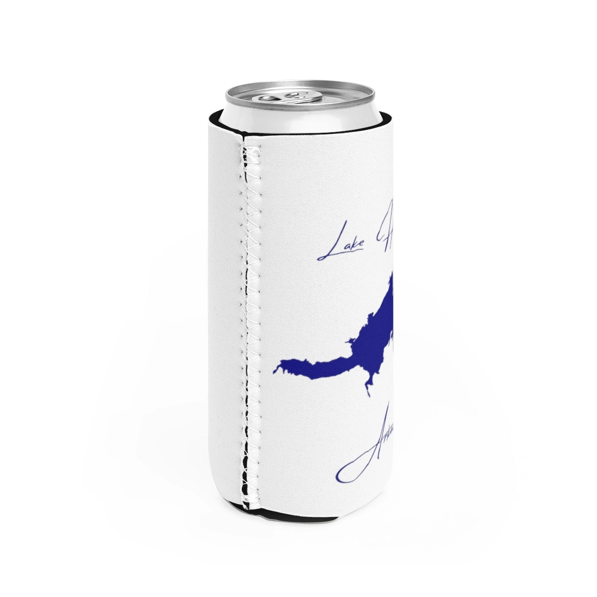 Arkansas  Lake  Hinkle  Slim  Can  Koozie  all  position  view  from  right  white.webp