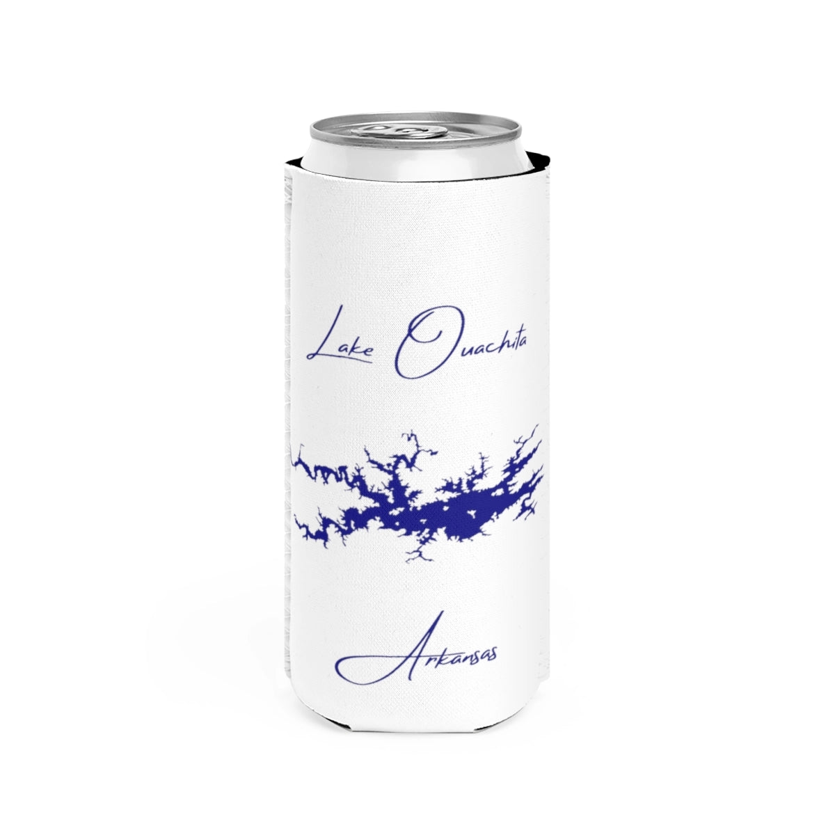 Arkansas  Lake  Ouachita  Slim  Can  Koozie  front  position  view  from  front  white.webp