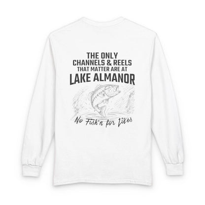 California  Lake  Almanor  Long  Sleeve  Fishing  T-shirt  back  position  view  from  back  white.webp