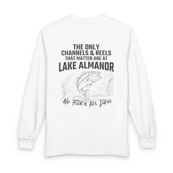 California  Lake  Almanor  Long  Sleeve  Fishing  T-shirt  back  position  view  from  back  white.webp