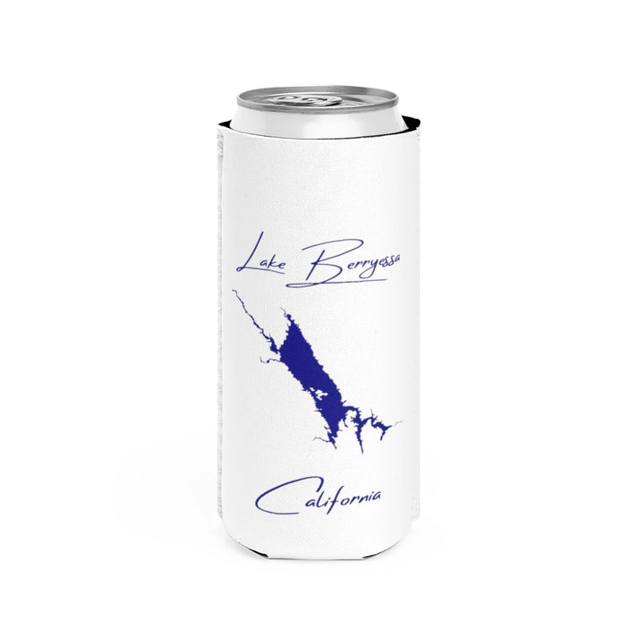 California  Lake  Berryessa  Slim  Can  Koozie  front  position  view  from  front  white.webp