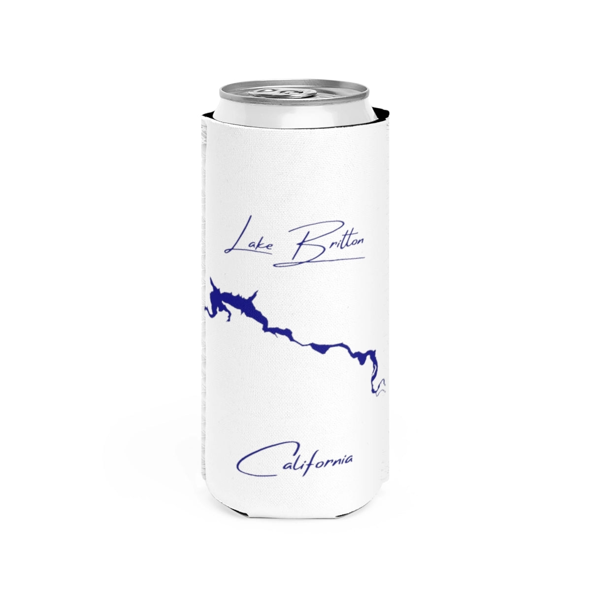 California  Lake  Britton  Slim  Can  Koozie  front  position  view  from  front  white.webp