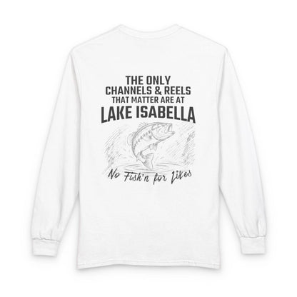 California  Lake  Isabella  Long  Sleeve  Fishing  T-shirt  back  position  view  from  back  white.webp