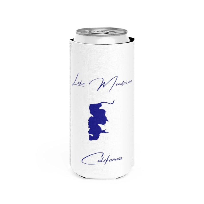 California  Lake  Mendocino  Slim  Can  Koozie  front  position  view  from  front  white.webp