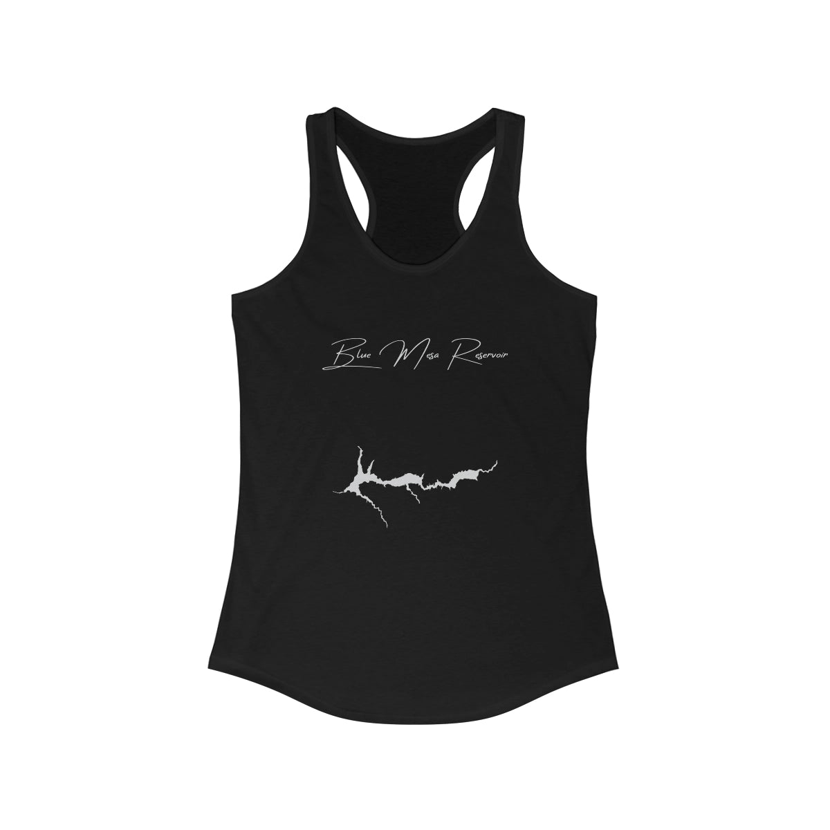 Colorado  Blue  Mesa  Reservoir  Racerback-Tank  front  position  view  from  front  solid  black.webp