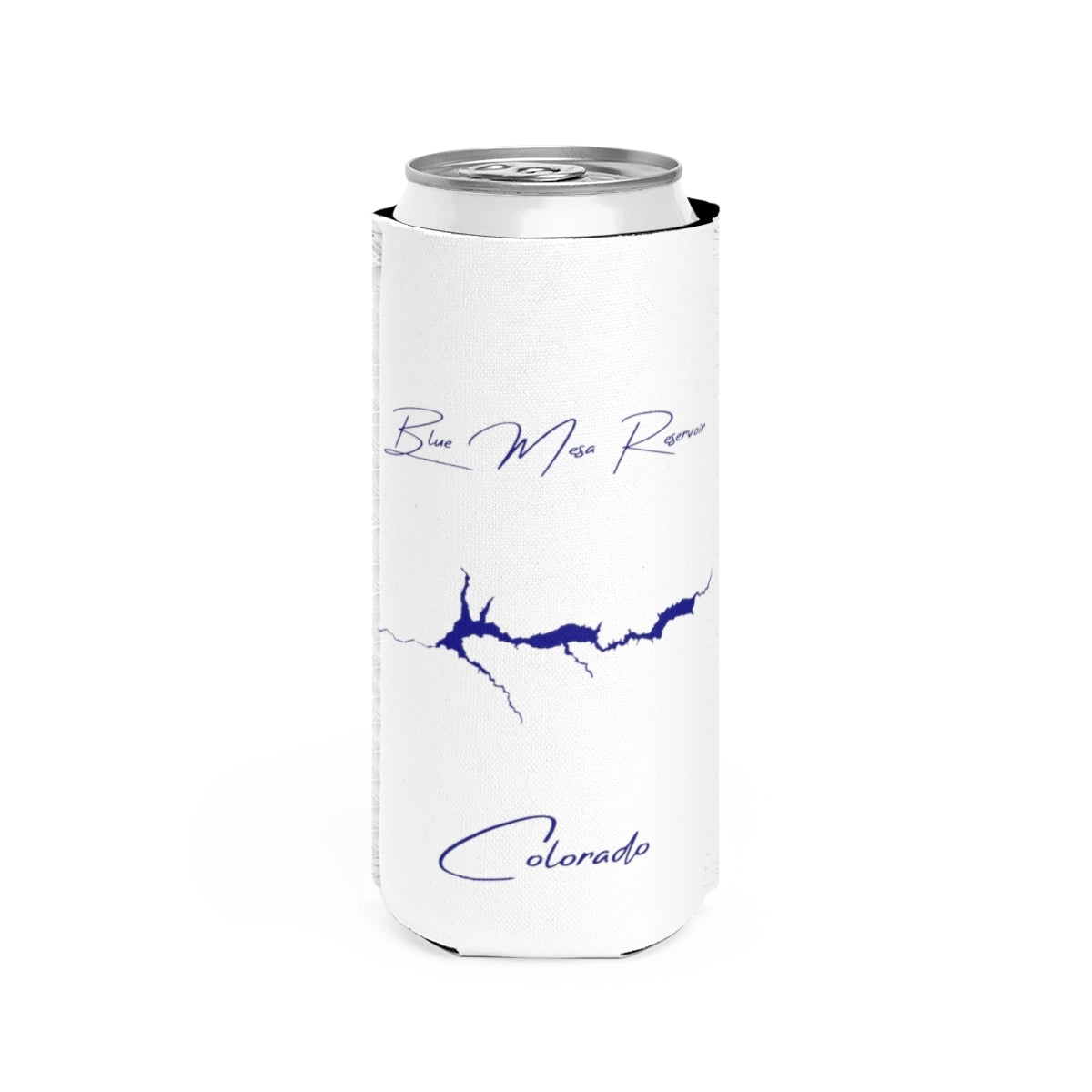 Colorado  Blue  Mesa  Reservoir  Slim  Can  Koozie  front  position  view  from  front  white.webp
