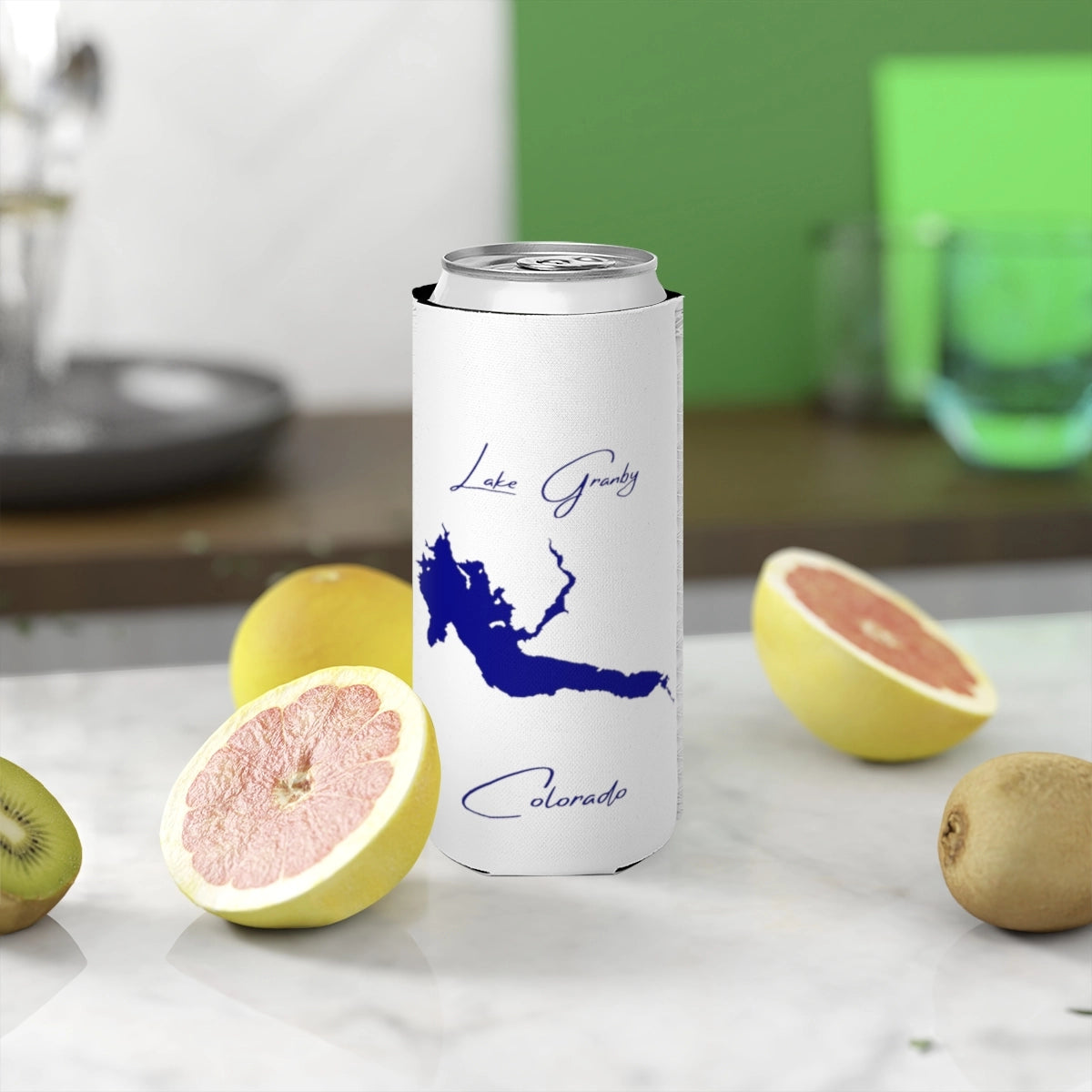 Colorado  Lake  Granby  Slim  Can  Koozie  front  position  view  from  context-2  white.webp